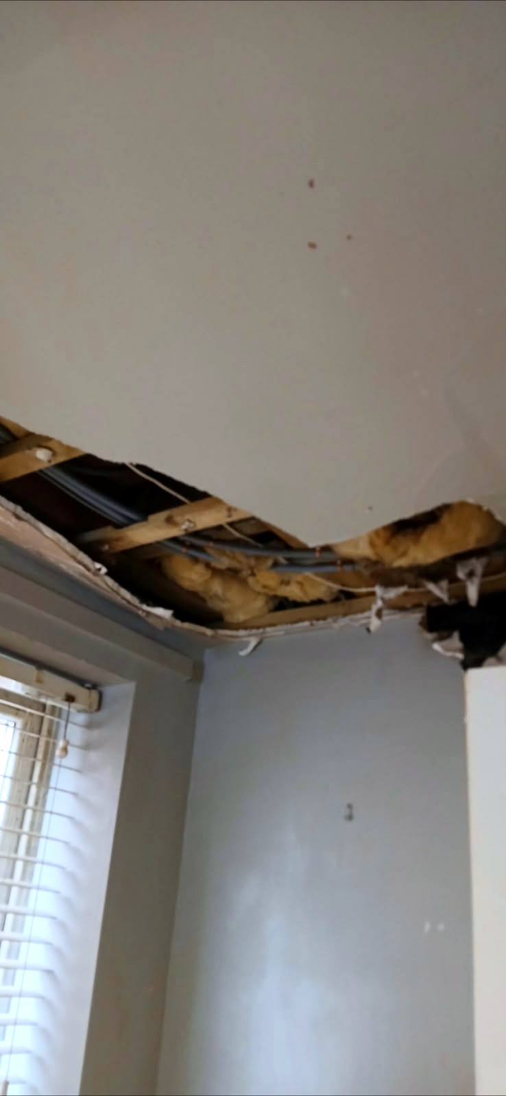 Ceiling opened up after water damage