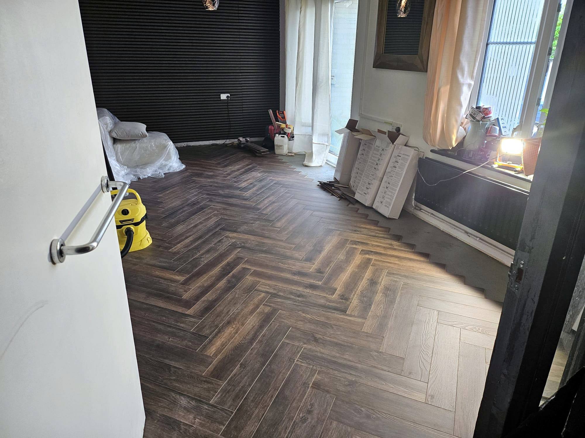 Herringbone floor in a living room