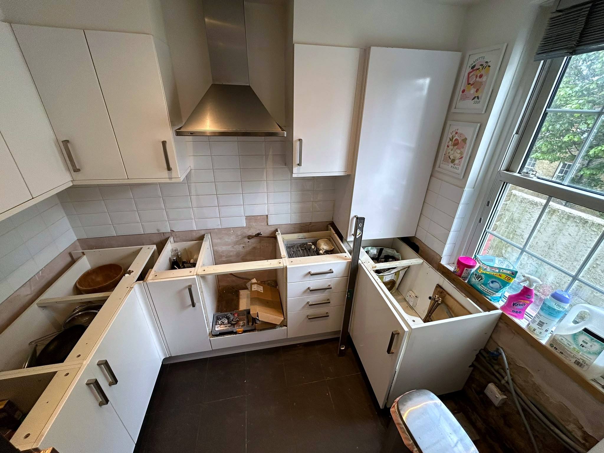 The same kitchen during fitting, before the worktops went on
