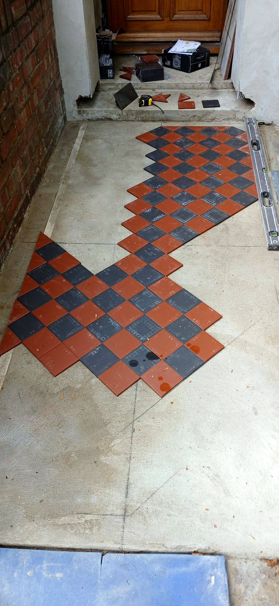 Red and black path being set out
