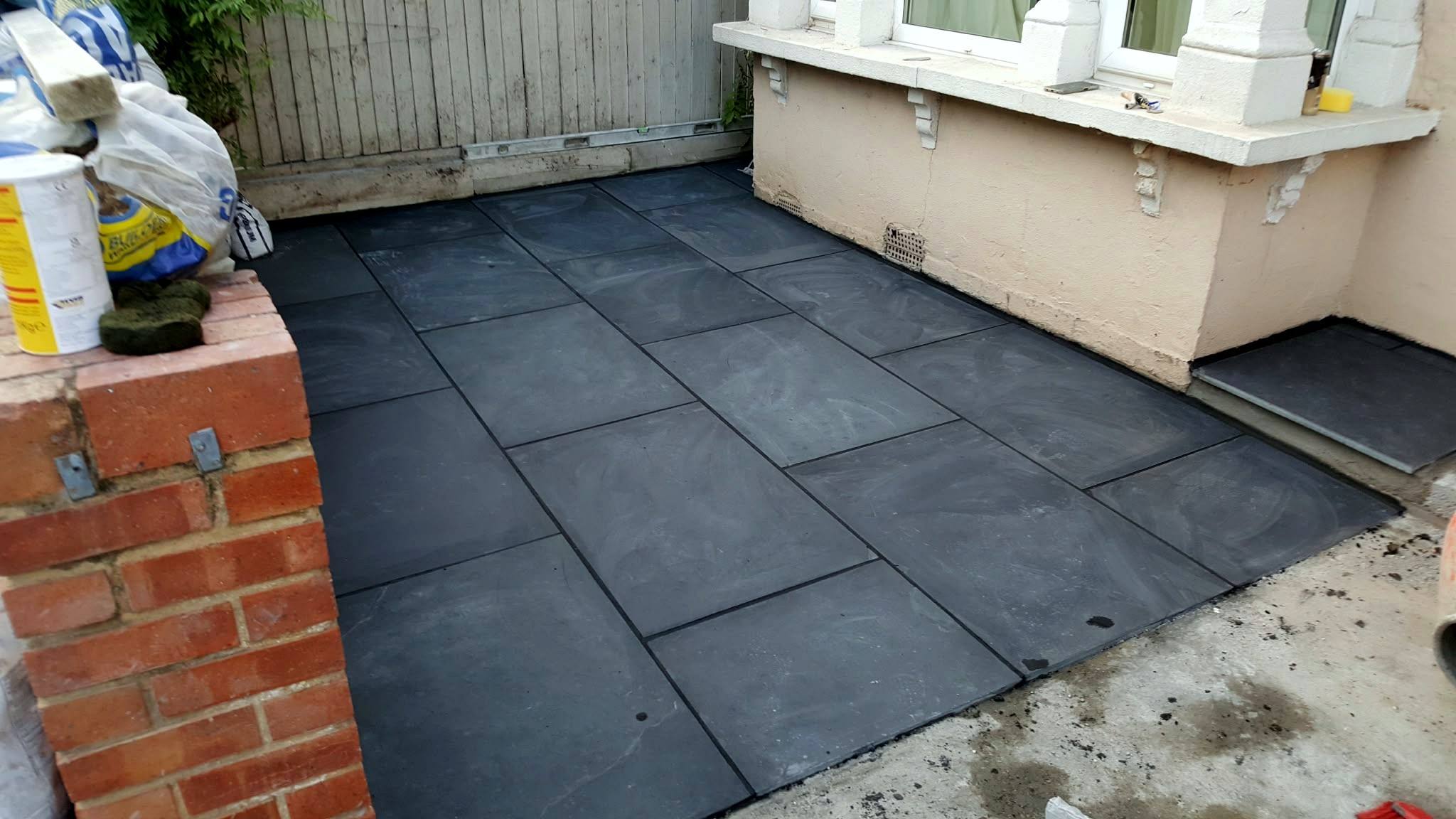 Dark grey paved patio