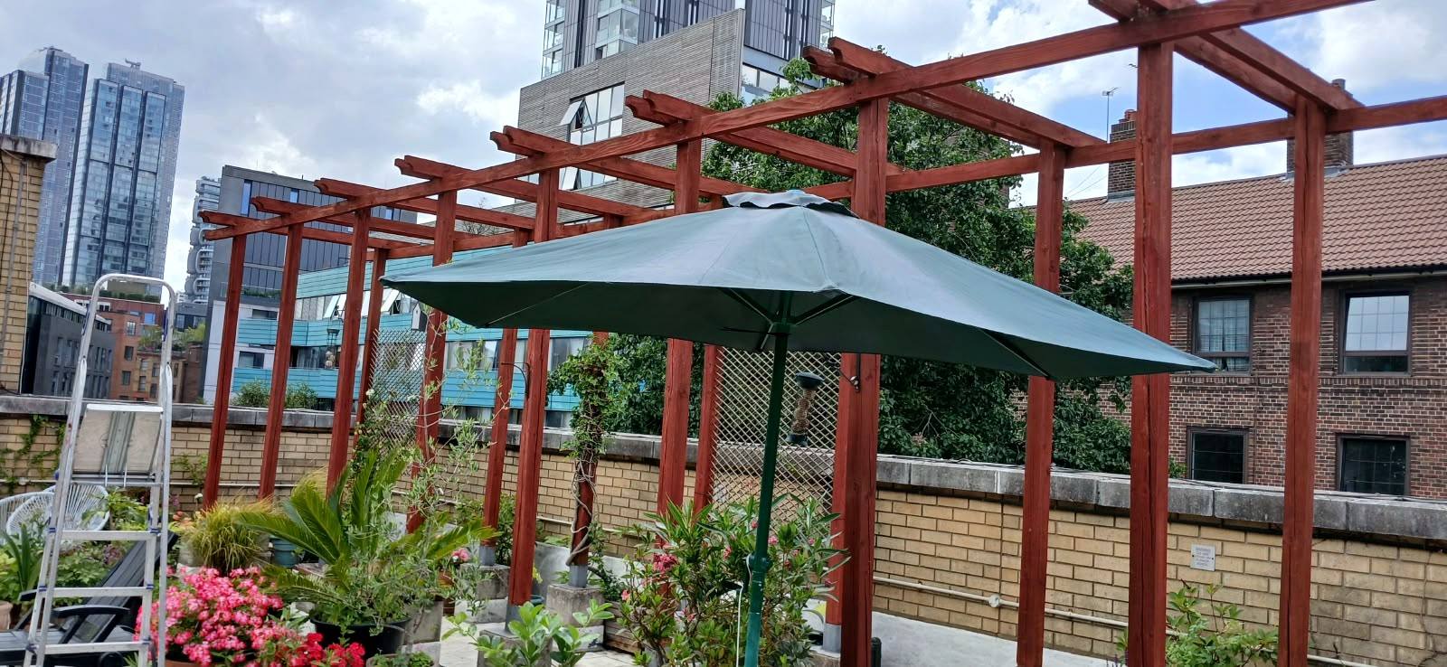 Roof terrace with pergola and planting