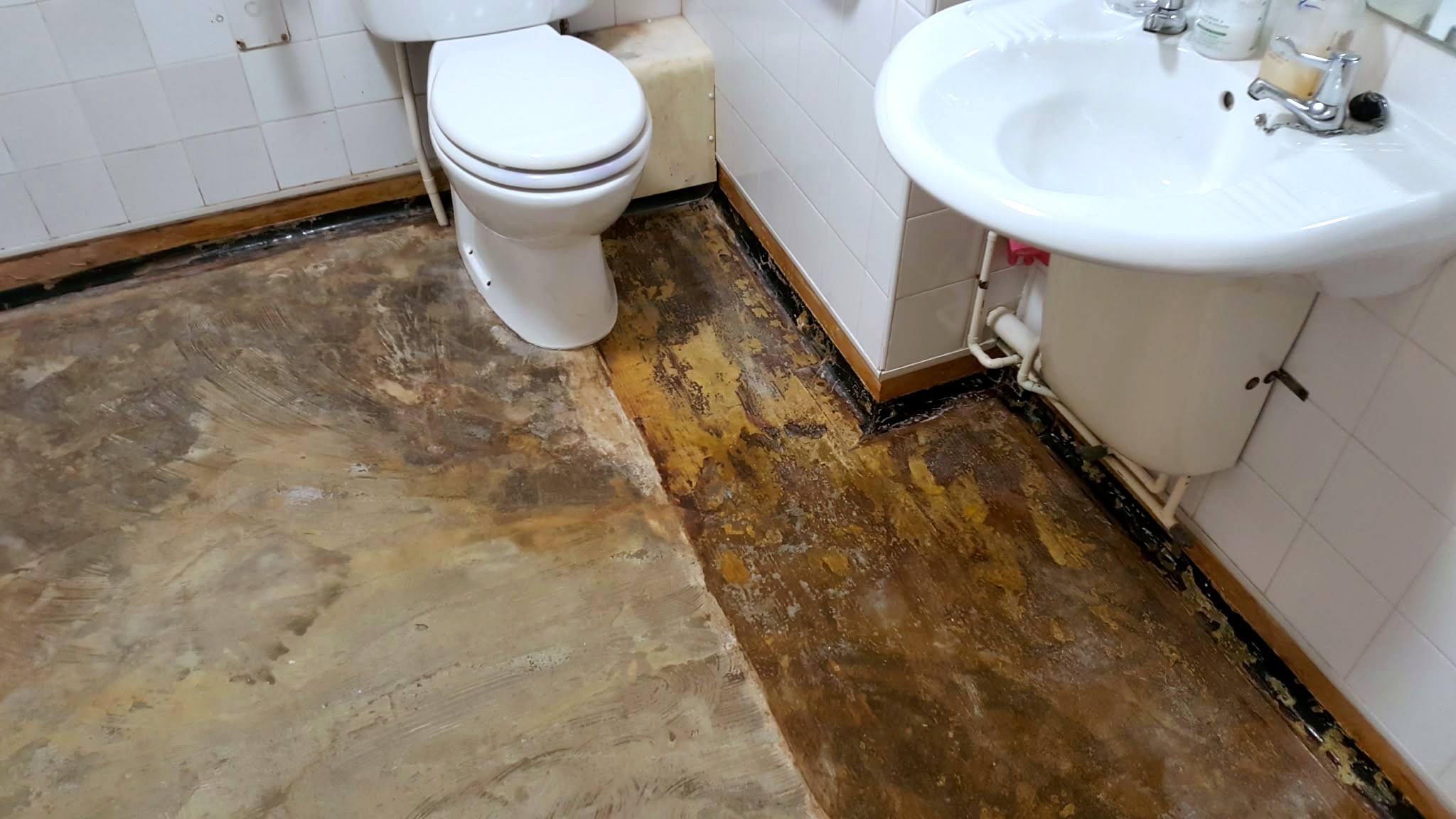Bathroom floor stripped back to the screed